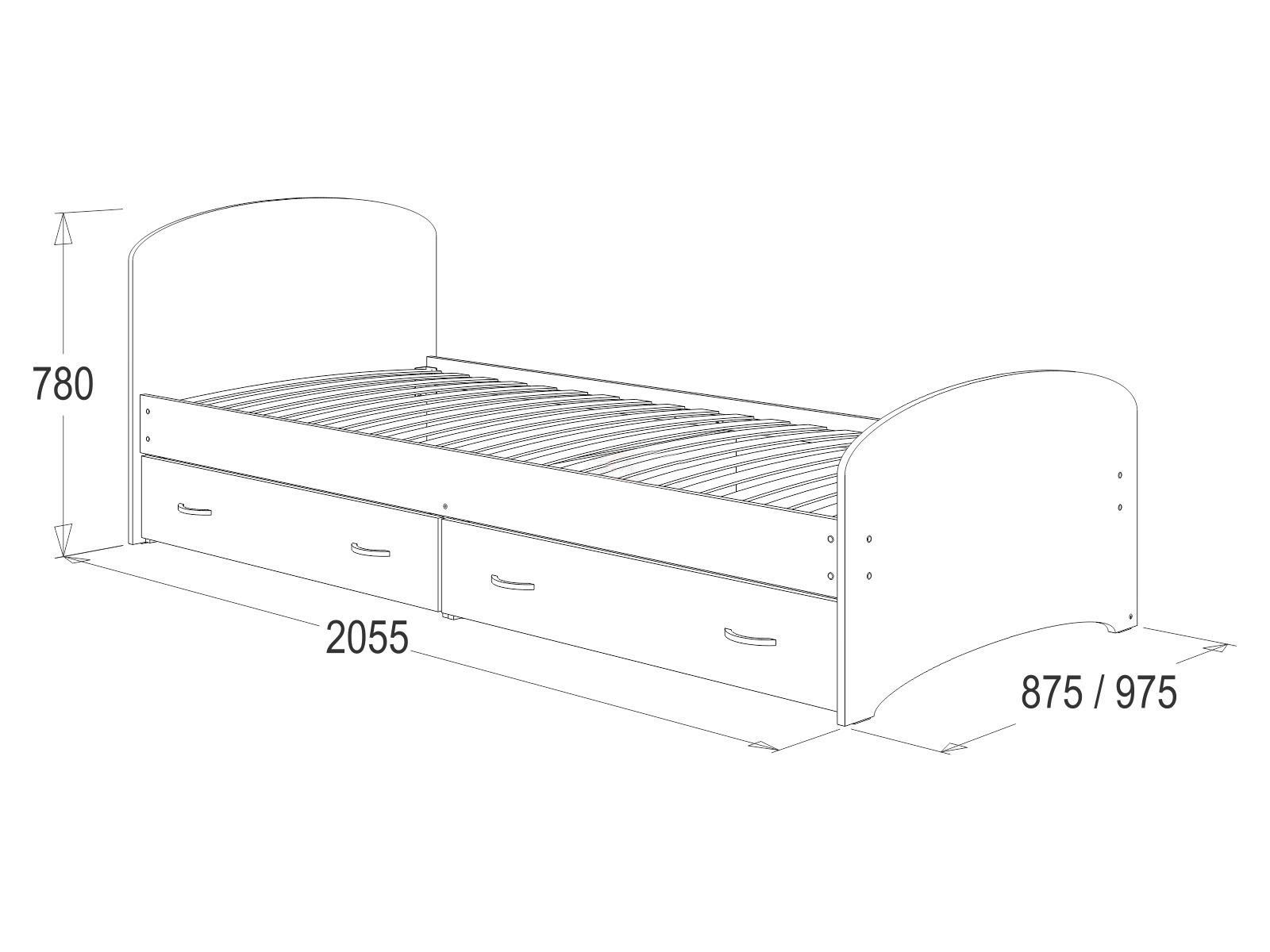 Кровать-6 одинарная с 2-мя ящиками (800)