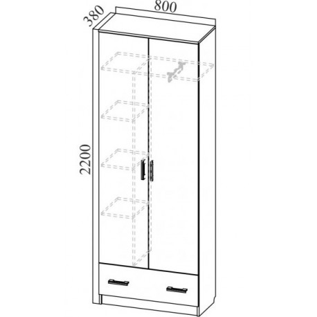 Шкаф двухстворчатый распашной с полками и штангой чертежи и размеры