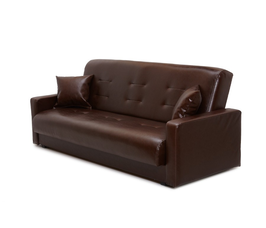 Диван Аккорд темно-коричневый с бежевой отстрочкой (2 подушки в комплекте)