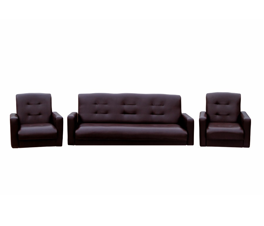 Комплект Аккорд экокожа коричневая (диван + 2 кресла)