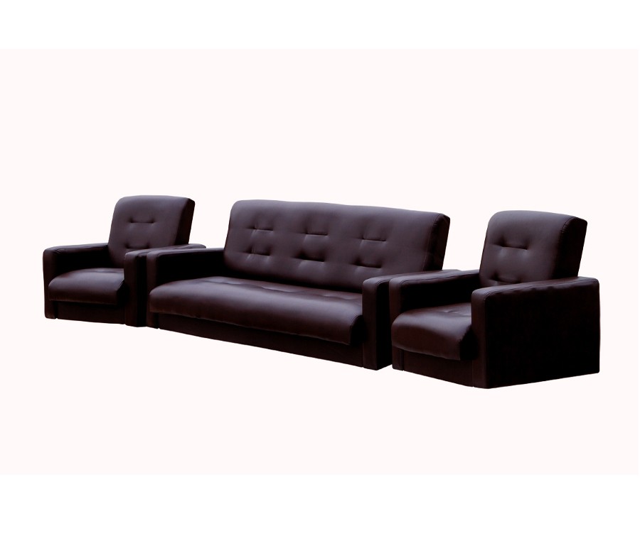 Комплект Аккорд экокожа коричневая (диван + 2 кресла)